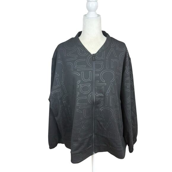 Calvin Klein Jacket Womens Size 2X Black Abstract All Over Logo Athleisure New - Picture 2 of 13
